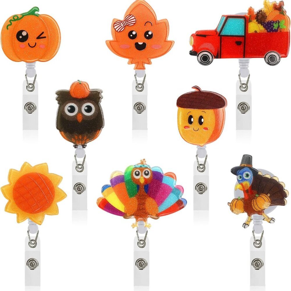 8 Pack Fall Thanksgiving Badge Reels Retractable, Nurse ID Badge Holder with All